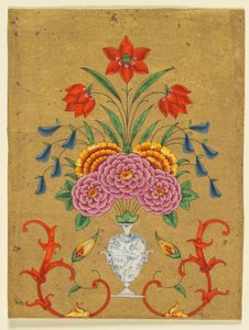 Vase with Flower Arrangement and Scrollwork, c. 1750-1800 by School Mughal