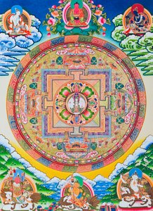 Mandala with one thousand arms Avalokiteshvara; the sacred, magical circle depicting the eleven headed Bodhisattva symbolising infinite compassion by School Nepalese