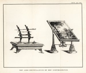 Reading Lectern with Landscape and Ink Stand with Inkwell and Quill Pens by School Netherlandish