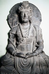 Stone sculpture depicting Buddha, Gandhara art, Peshawar, Pakistan