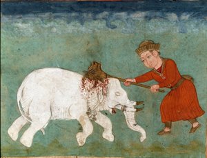 Rostam Kills the White Elephant from Shahnameh by School Persian