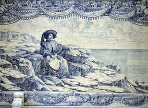 Henry the Navigator, sitting, looking at the sea - Azulejo from the surroundings of Lisbon (Sintra)