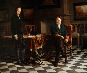 Portrait of Peter I the Great, Russian tsar and his son Alexis by School Russian