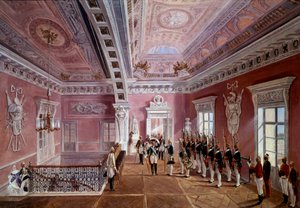 Taking Up the Guard in the Upper Vestibule of Pavlosk Castle in the Presence of Paul I by School Russian