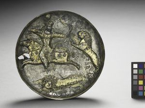 Dish: King Hormizd II or Hormizd III Hunting Lions