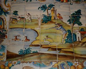 Azulejos tiles depicting a hunter shooting deer by School Spanish
