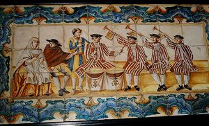 Azulejos tiles depicting trumpeters and a drummer by School Spanish