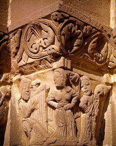 Capital depicting Salome dancing and a harpist by School Spanish