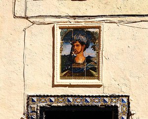 Ceramic tiles with the portrait of a man outside the House of the Moorish King by School Spanish