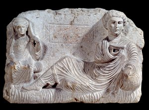 Burial relief in limestone of Taime and his wife from Palmyra, 200 AD