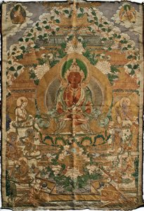 Amitabha (Buddha of the Pure Land) - Tibetan Painting, Pigments and Gold on Textile, End of 19th Century