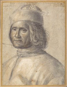 Bust-length portrait of a bearded man in a cap, holding a book against his chest, late 15th to early 16th century