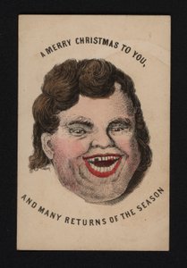 Face of a laughing man, Christmas greetings card, late 19th Century by Scottish School