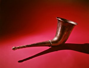 Drinking horn with a lions head finial