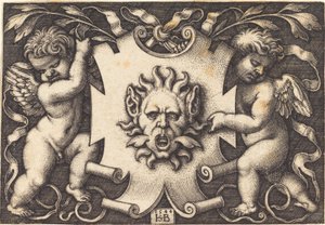 Mask Held by Two Genii by Sebald Beham