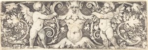 Ornament with Male Half Figure Between Two Genii by Sebald Beham