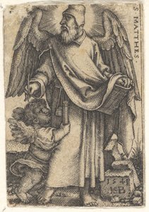 Plate 1: Saint Matthew with His Head Turned in Profile to the Left, a Cherub at Bottom Left, 1541 by Sebald Beham