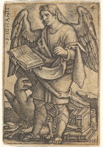 Plate 4: Saint John with his head turned three-quarters to the left, with a book in his right hand, 1541 by Sebald Beham