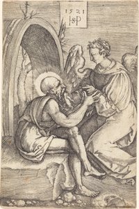 Saint Jerome with the Angel by Sebald Beham