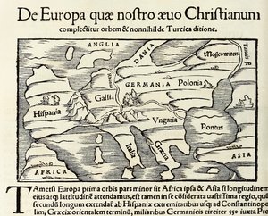 De Europa, quae nostro aevo Christianum, a map of Christian Europe, from 1550 edition of Cosmographia by Sebastian Munster