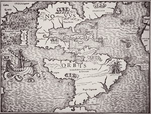 Map of America showing the Atlantic and Pacific Oceans by Sebastian Munster