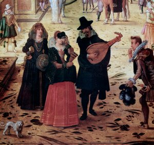 Landscape with Villa Medici in Rome, Italy (detail) Elegant Walkers and Musicians in the Park - Painting by Sebastian Vrancx (1573-1647) 17th century Naples Museo Nazionale di Capodimonte