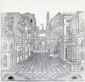 Magic scene, theatrical scene design, illustration from Treatise on Architecture, Book II