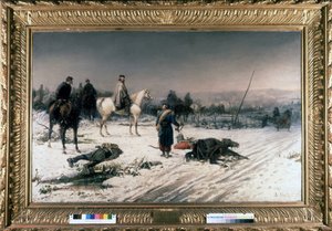 Garibaldi in Dijon on a battlefield, painting by S. De Albertis. 1877. Museum of Risorgimento. Milan