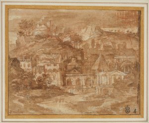 A Classical Landscape with Buildings by a River by Sébastien Bourdon