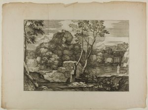 Landscape with a Dead Man and Two Priests by Sébastien Bourdon