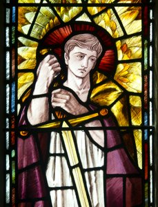 Mortehoe, St Mary, Heaton Butler & Bayne, Selwyn Image, Archangel St Michael (detail)