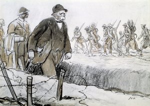First World War: Portrait of Clemenceau (1841-1929) in a Casing Visiting the Front. Drawing by Georges Goursat dit Sem by Sem