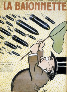 Man Trying to Catch Shells with a Butterfly Net - by Sem (1863 - 1934), in “La Bayonet: les pacifistes” of 03/08/1916