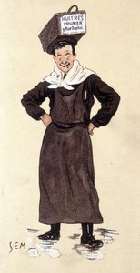 Seller of oysters from the store Prunier. Chromolithography signed SEM (1863 - 1934) by Sem
