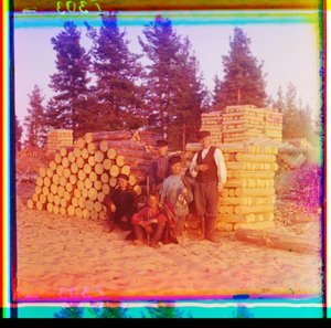 Woodcutters, Svir River, Volga-Baltic Waterway, Russia by Sergei Mikhailovich Prokudin Gorskii