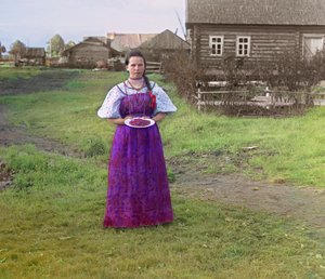 Girl with strawberries on a plate, Russian Empire, from 