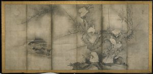 Willow, Egrets in Plum and Willow, Six-panel folding screen