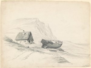 House and Boat at the Shore by Seth Wells Cheney