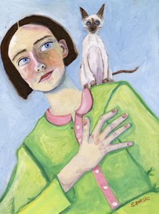 Girl and Siamese Friend by Sharyn Bursic
