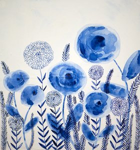 Indigo Watercolor Blooms by Shelley Hampe