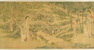 Women and Children in a Garden by Shi Wang