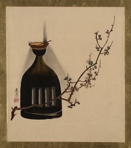 Lacquer Paintings of Various Subjects: Plum Branch with Oil Lamp, 1882