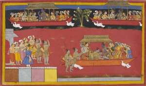 Bharata and Shatrughna Arrive at Nandigrama, Greet Rama, and the Pushpaka Chariot Departs by S?hibdin S?hibdin