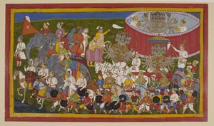 Ravana Readies for Battle in Golden Armour, Saluted by Attendants by S?hibdin S?hibdin