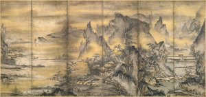 Landscape of the four seasons, one of a pair by Shikibu Terutada