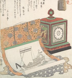 Table-Clock and Kakemono of a Treasure Boat, 19th century by Shinsai