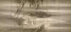 River Landscape with Fireflies by Shiokawa Bunrin