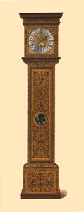 Clock inlaid with dark marquetry, 1905 by Shirley Charles Llewellyn Slocombe