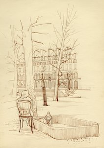 Child playing in sandpit, Paris, France