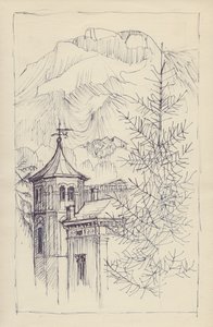 Church and Mountains, Italy by Shirley Markham